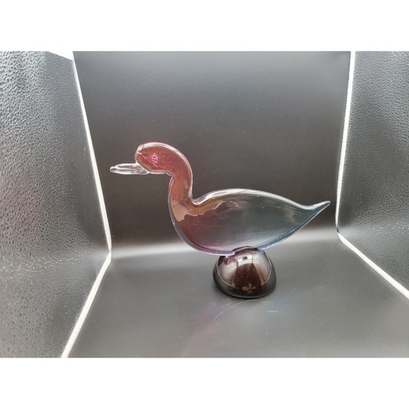 Vtg Murano Sommerso Italian Art Glass Duck Bird Sculpture Purple Blue Figurine - Picture 12 of 12